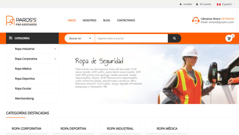 P&R Asociados: Diseño Web y Catálogo Digital para proveedor de ropa industrial en Perú