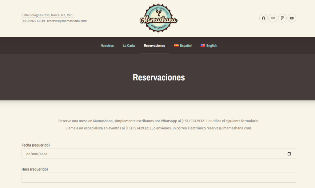 Reservaciones en Mamashana Café Restaurante