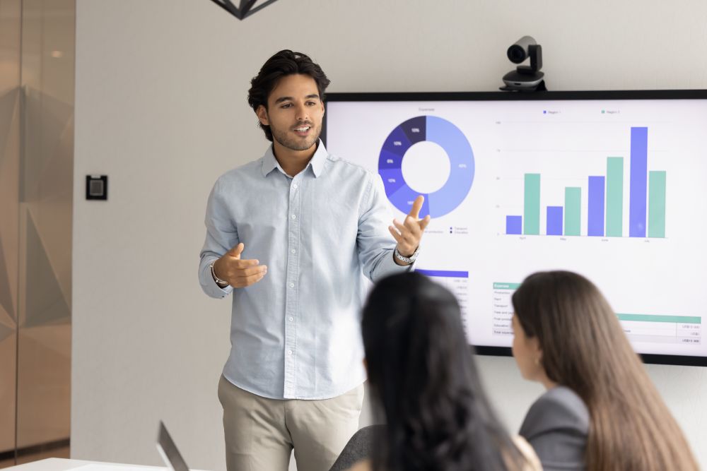 Consultor de Go Negocio presentando estrategia de marketing digital en Lima